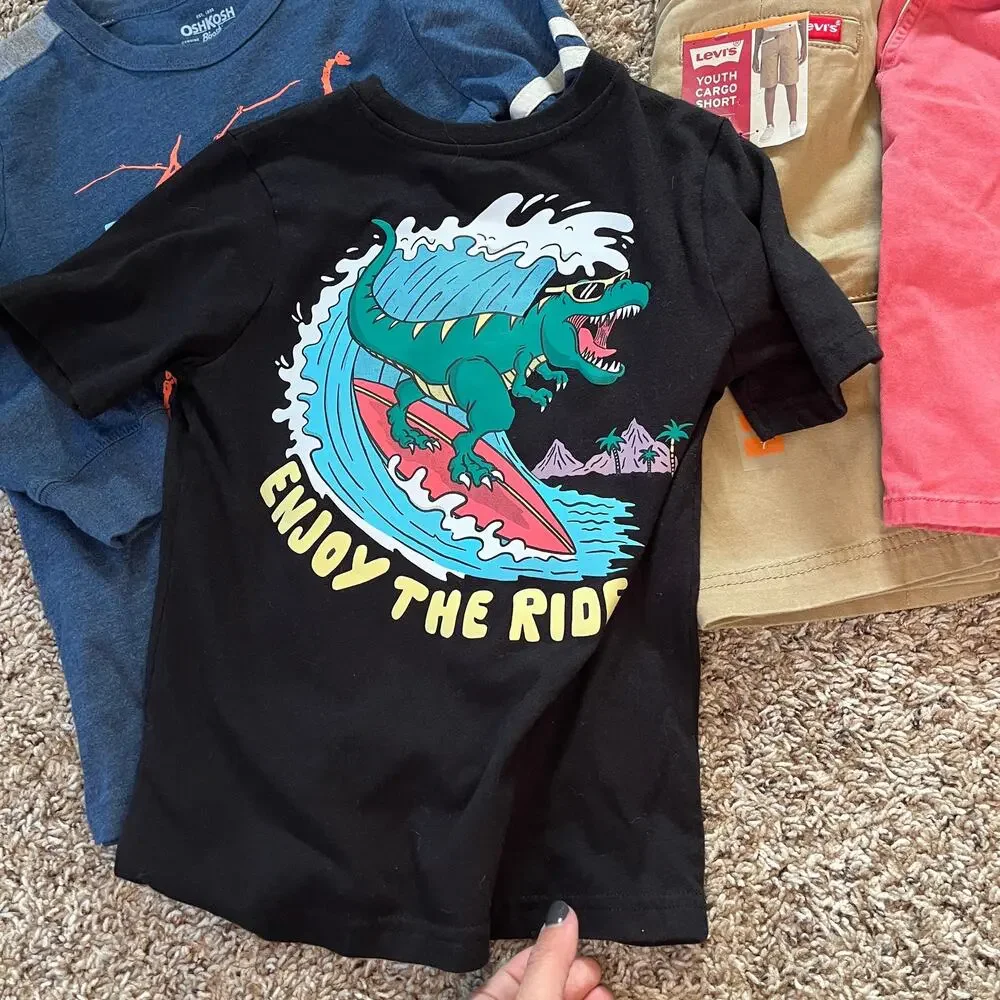 Boys Size 7 Lot of 4 Osh Kosh Levi's T Shirt Casual Short‎ Graphic Dinosaur